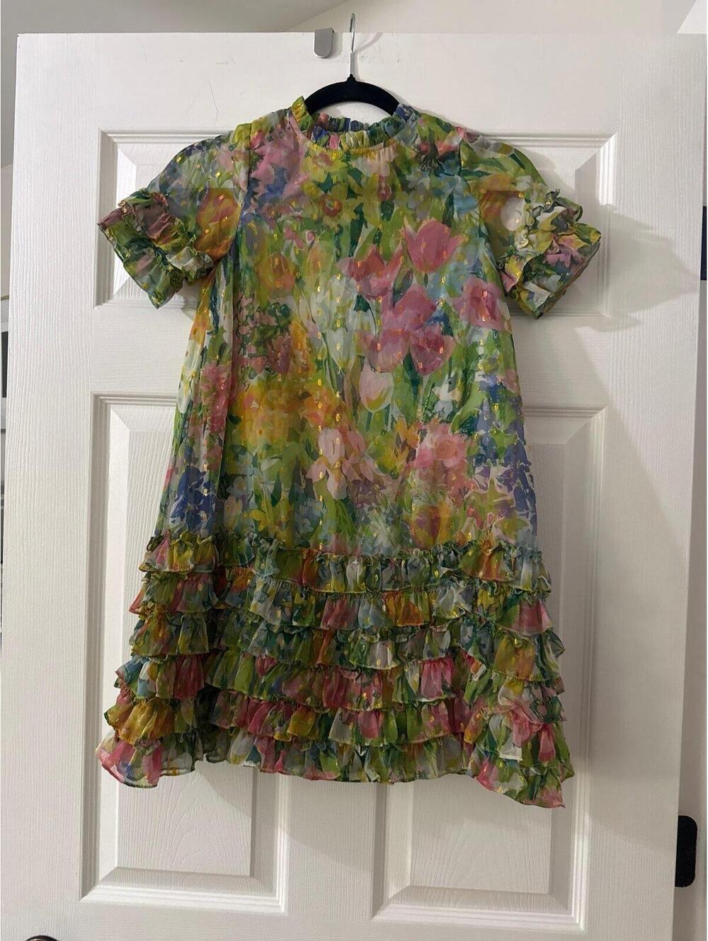 Mac Duggal Floral Chiffon Girls Dress Size 6 NWT